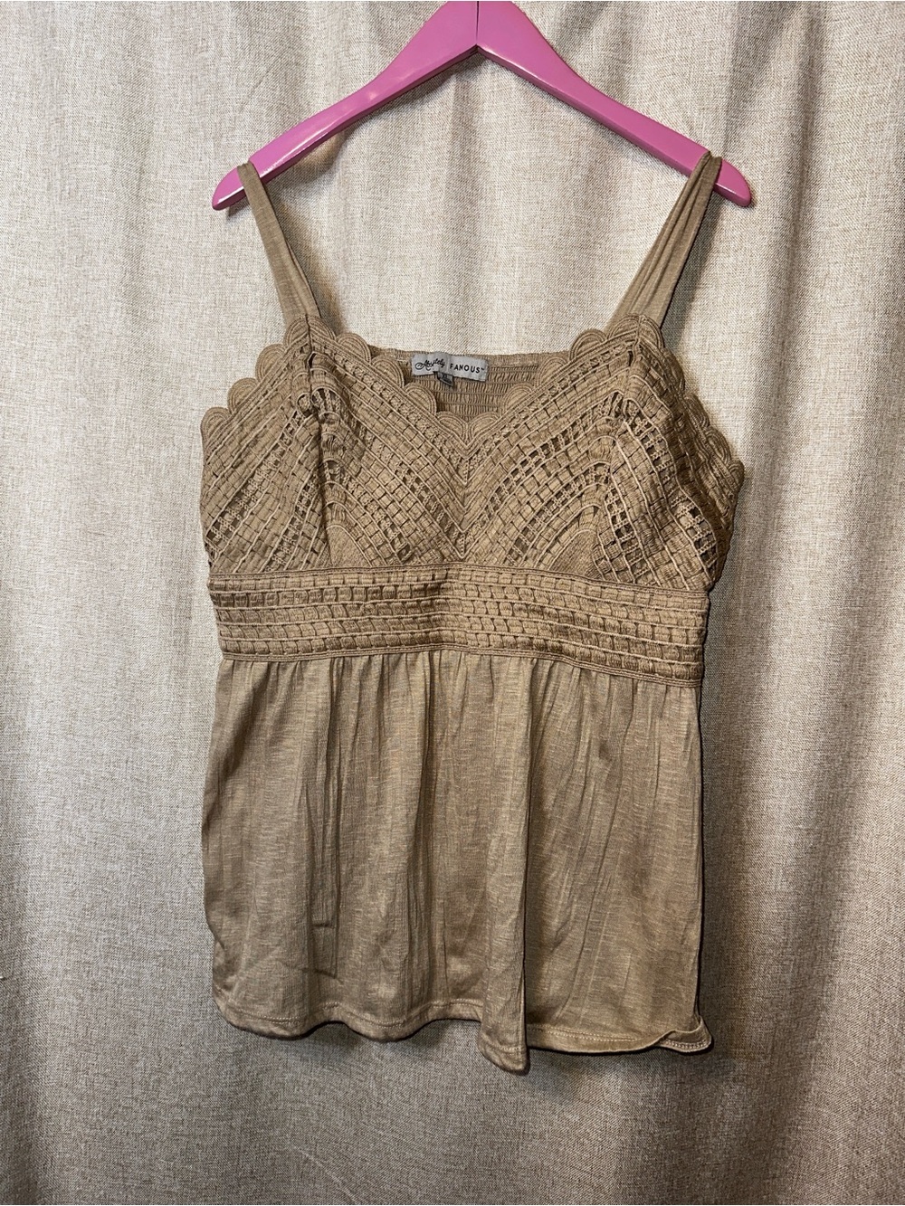 Tan Crochet-Detail Camisole